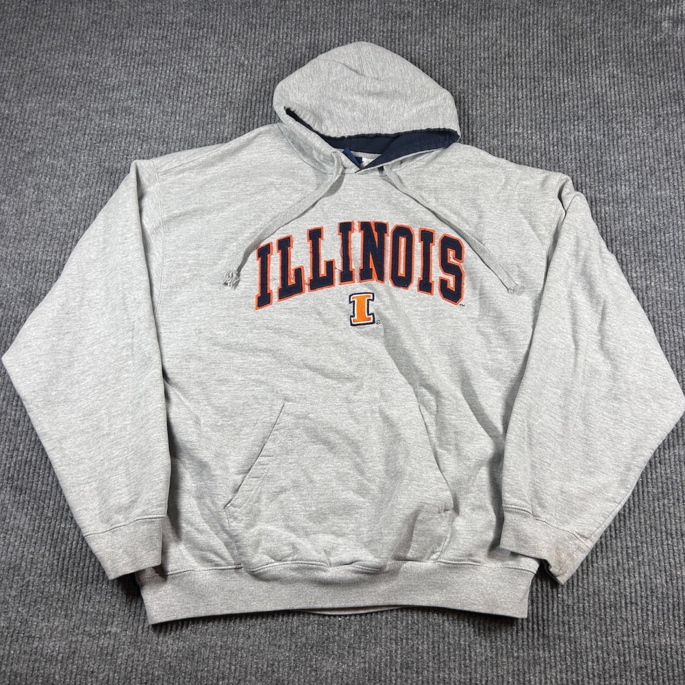 Vintage Old Varsity Brand Hoodie Men's XL Illinois Fighting Illini Gray